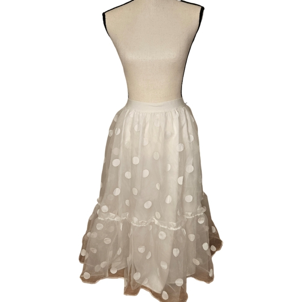 NWT - Anthropologie Eva Franco Sheer White Polka Dot Skirt - Picture 2 of 13